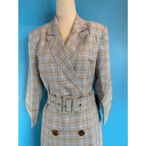 Adelyn Rae Sydney Blue Plaid Button Front Coat Shirt Dress Lined Extra Button S - Picture 3 of 12